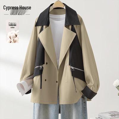 Women's Spliced Color Block Double-Breasted Lapel Jacket