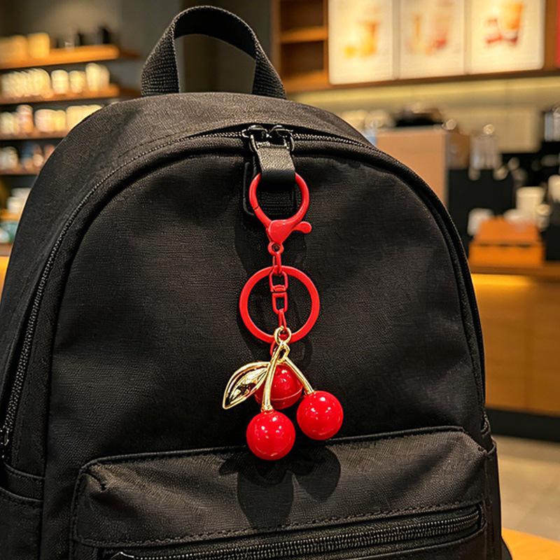 3D Cherry Fruit Keychain Pendant with Bell for Student Backpacks