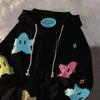 Cappotto Oversize Stampa Personalità Felpa con Cappuccio da Donna Moda Punk Harajuku Coppia Felpa con Cappuccio Zip Up Top Abbigliamento