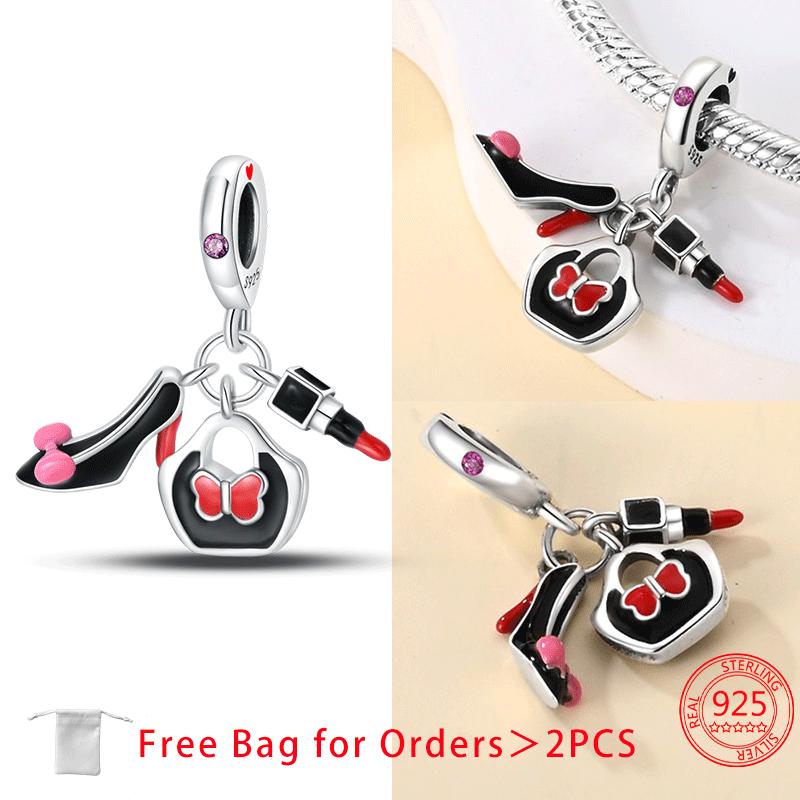 Original Copper Dress Lipstick High Heels Red Wine Air Balloon Charms Beads Fit Diy Women Jewelry Bracelet Fine Gift