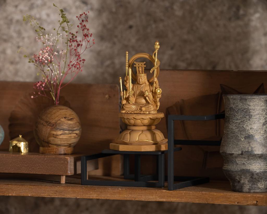 Miniature Buddha Uga Happi Benzaiten 11cm boxwood with gold paint Buddhist wood ornament Uga Happi (wood finish) - Benzaiten, Benzaiten, Ugajin,