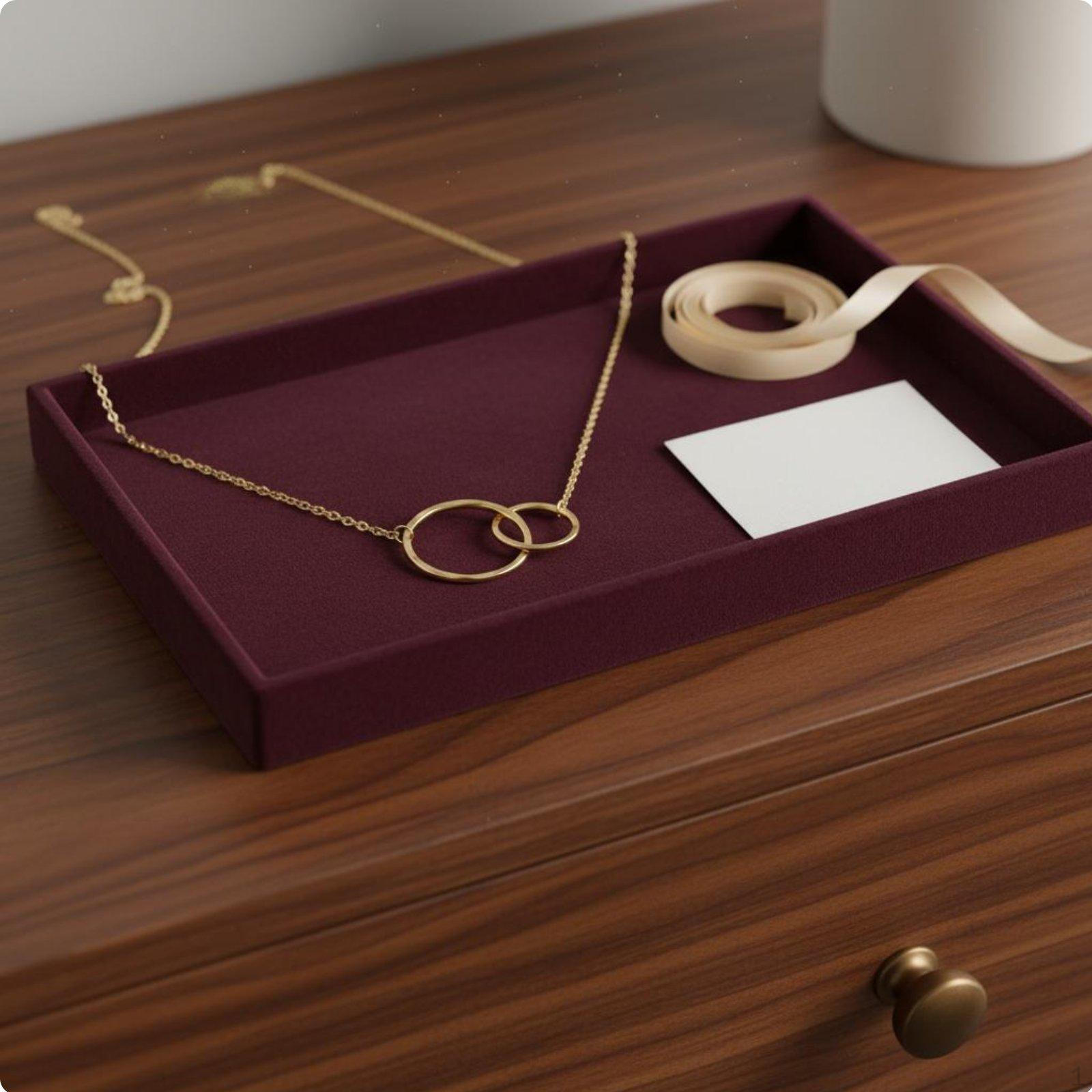 Double Circle Pendant Necklace Minimalist Design Interlocking rings Everyday Wear Gold