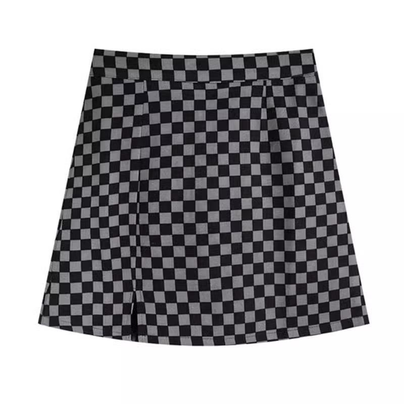 Falda de Cuadros a Cuadros de Cintura Alta Slim A-Line para Mujer Primavera 2024