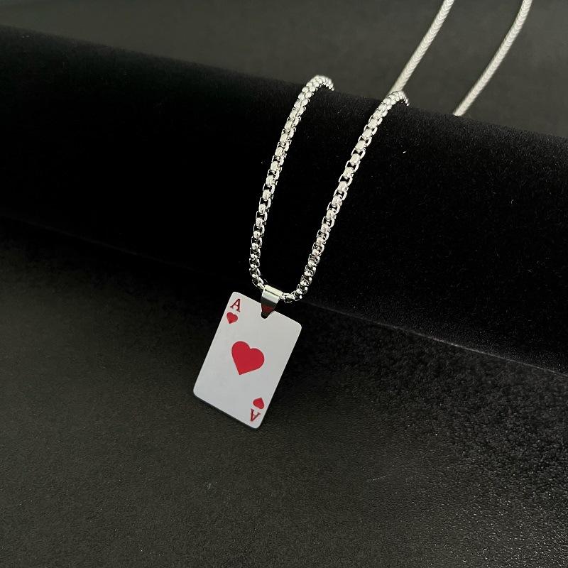 Titanium Steel Hip Hop Necklace Versatile Stainless Steel Sweater Chain Men's and Women's Personalized Poker Pendant