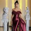 Evening dress one-word shoulder satin fishbone fishtail dress toast banquet prom evening dress plus size