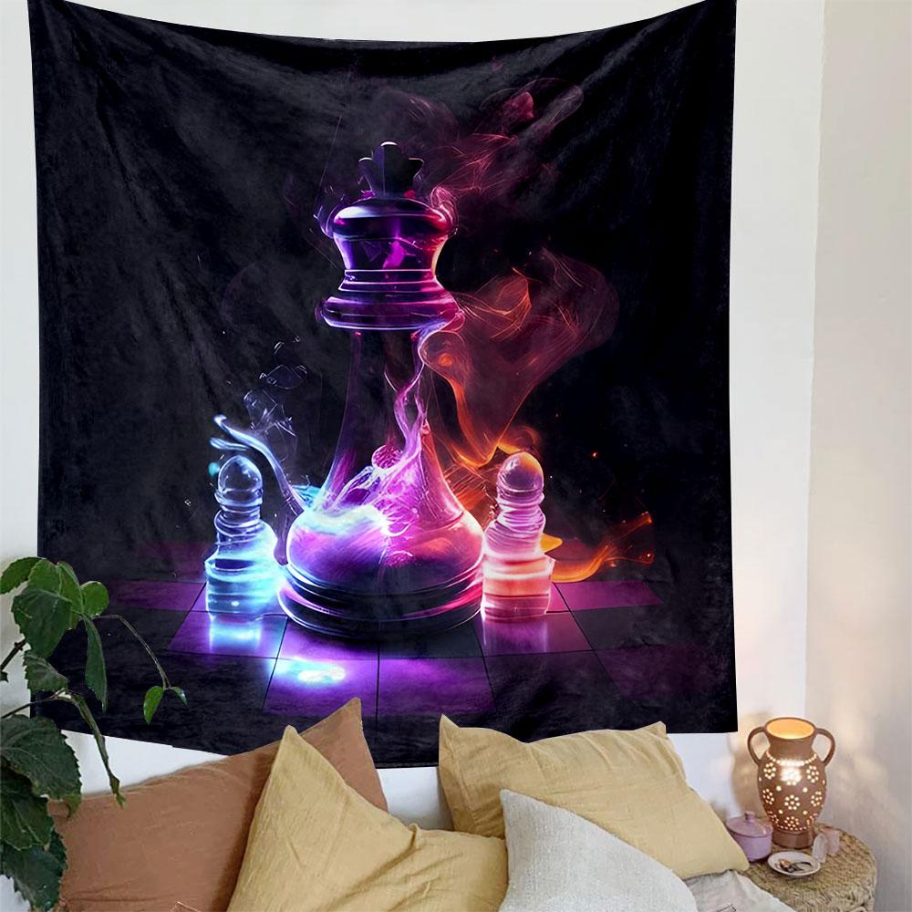 "Chess Pieces in Mystical Glow" Patterned Tapestry Decorative Wall Hanging, Home Bedroom Living Room Decor