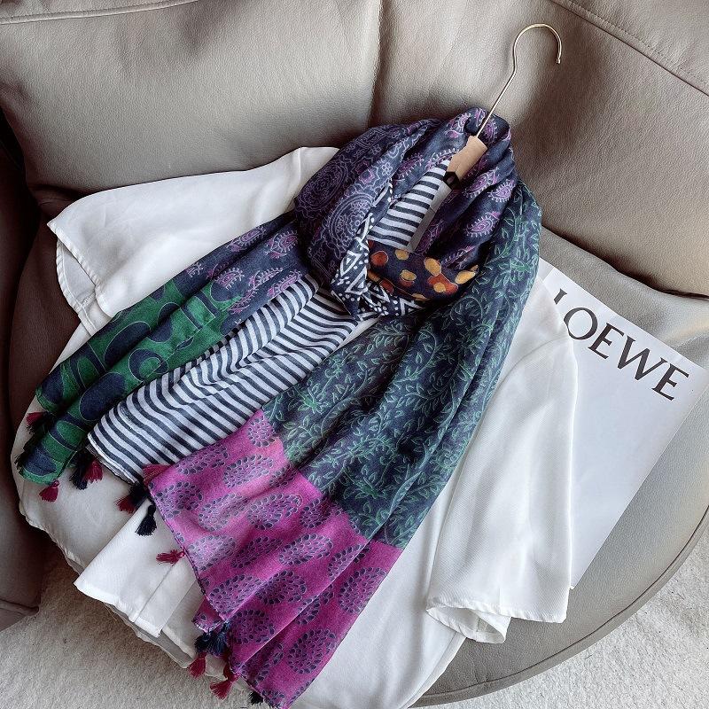 Spain Luxury Fashion Lovely Floral Tassel Viscose Shawl Scarf Lady Print Pashmina Stole Wrap Snood Bufandas Muslim Hijab
