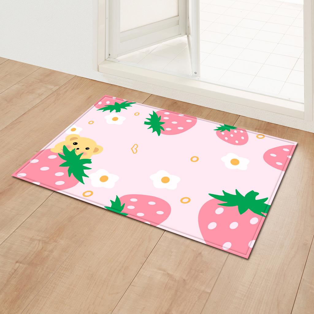 Strawberry Girl Heart Bathroom Absorbent Floor Mat Entry Door Mat Bedroom Door Mat Bathroom Non-Slip Foot Mat