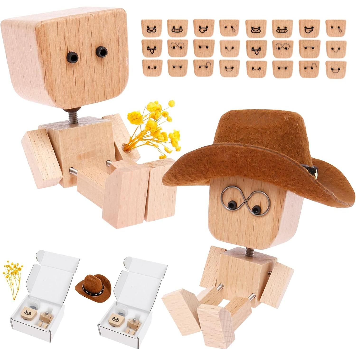 

Shaking Wooden Man Figurine,Shaking Feet Wooden Doll with 24Pcs Expressions for Dashboard Decorations,Car Dashboard Figurines Charming Little Wood A1