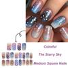 24Pcs Medium Square Press on Nail Space Themed Designs Moon Star Pattern Acrylic Glossy Full Cover False Nail for Women