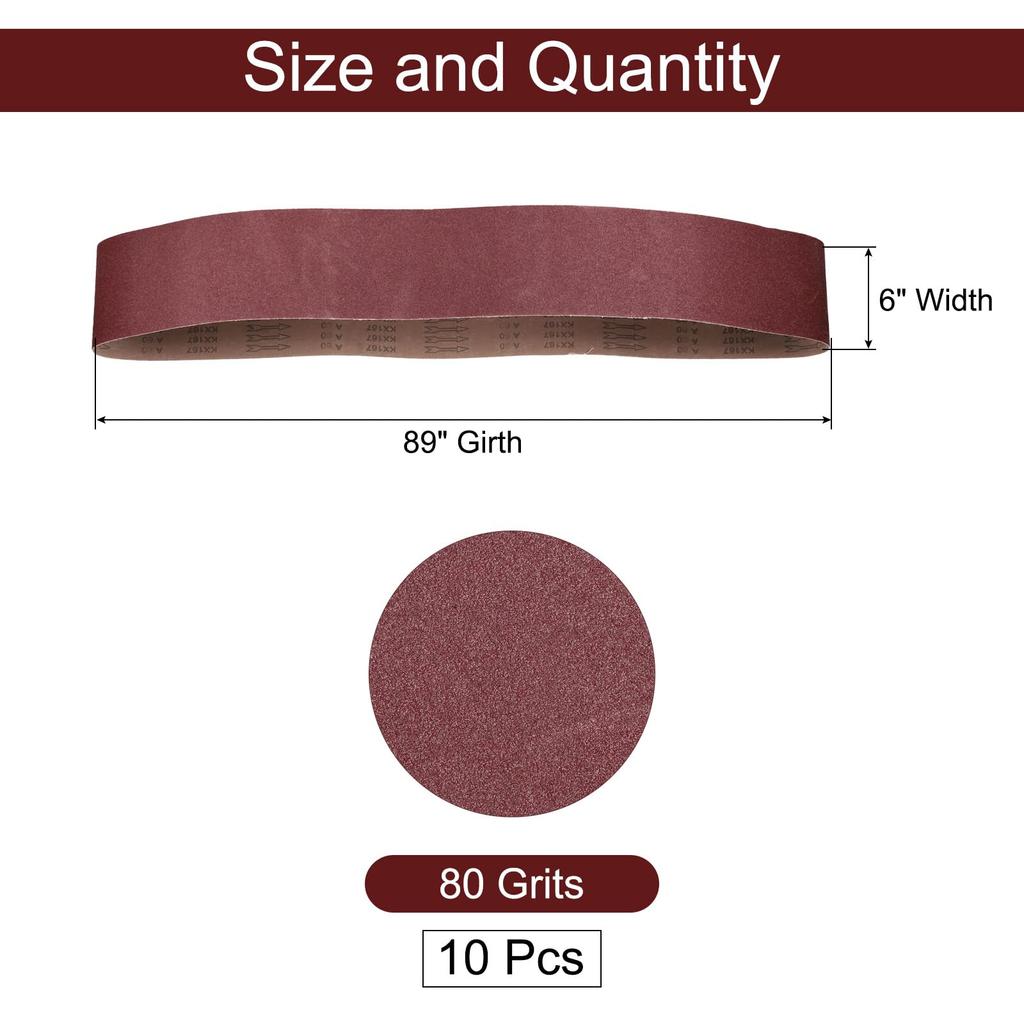 uxcell 10pcs x Sanding Belt 80 Abrasive Paper Aluminum Oxide Abrasive Belt Sander Paper Metal Wood Polishing Red Brown 6" 89"