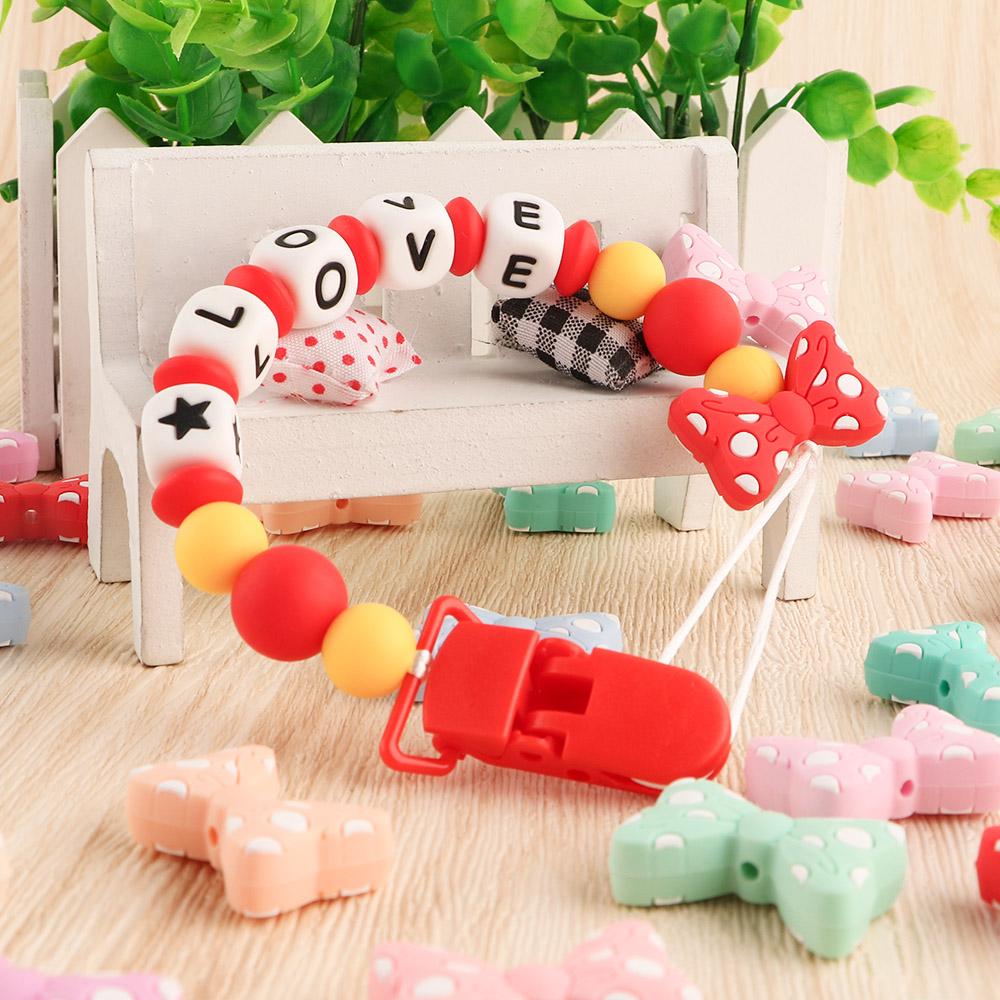 Kovict 6pc Bowknot Silicone Beads For Jewelry Making Food Grade Mini Bow Tie Beads DIY Pacifier Chain Accessories