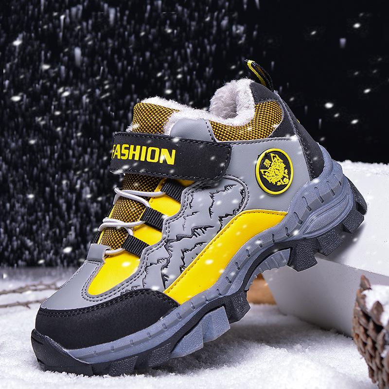 Children's Winter Non-Slip Velvet-Lined Snow Boots for Boys and Girls, Mid-Calf, Warm, Leather