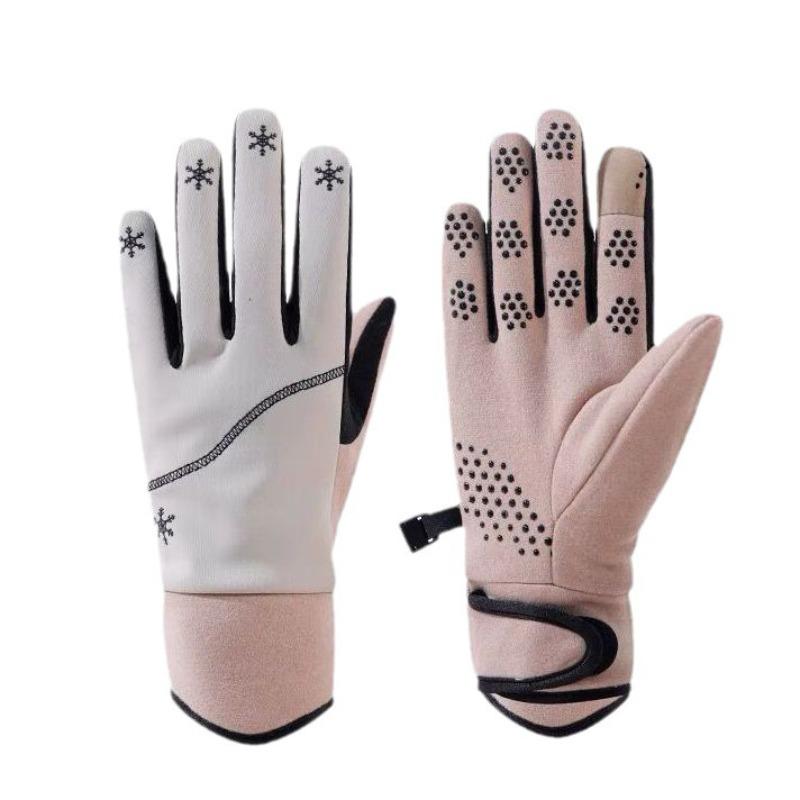 Winter thermal gloves color matching driving five fingers waterproof and non-slip outdoor cycling thin velvet women's wrist protection