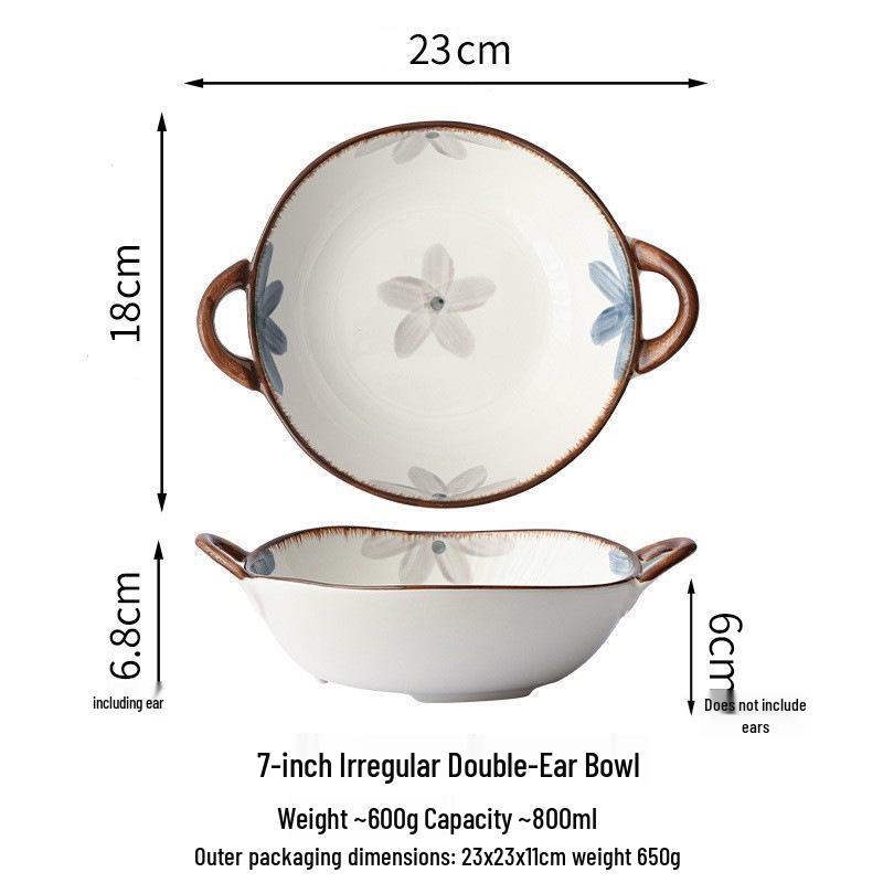 Japanese Ceramic Ink Wash Bowl and Plate Set - Tableware for Home Dining