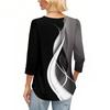 Women's Fashion Casual Color Block Stitched Print Round Neck Seven-sleeve T-shirt Top