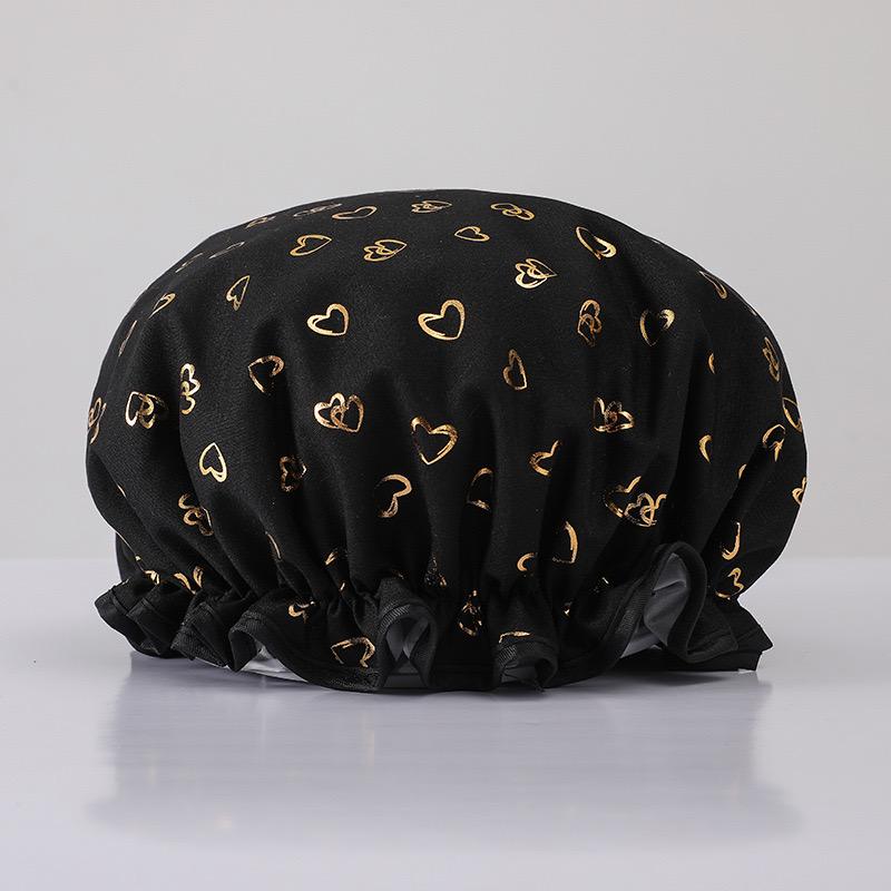 Shower Cap Waterproof Hair Cap Hot Gold Printed Polyester Cotton Shower Cap Bath Lady