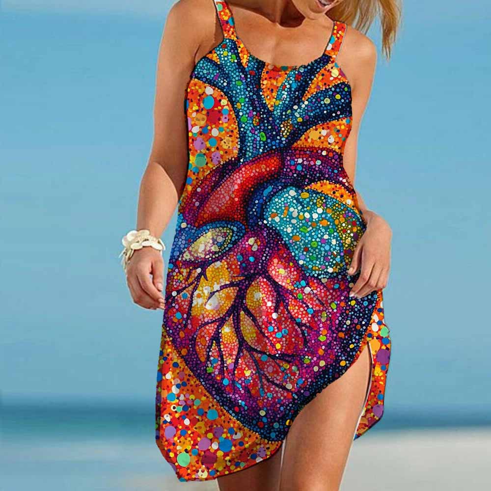 New Women's Fashion 2025 New Print Summer Casual Party Mini Dress Beach Style Elegant Pop Art Prints Lady Sleeveless Dress