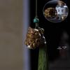 Pear Blossom Carved Gourd Pendant: Wood Ornament & Diffuser Keychain