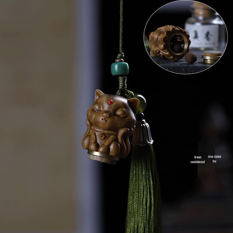 Pear Blossom Carved Gourd Pendant: Wood Ornament & Diffuser Keychain