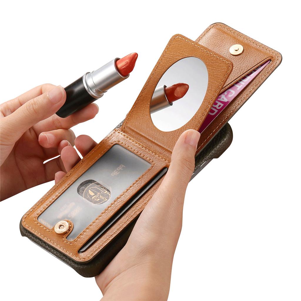 For Google Pixel 10 Pro XL/9 Pro XL Case with Mirror Card Holder RFID Blocking Litchi Texture PU PC Phone Back Cover