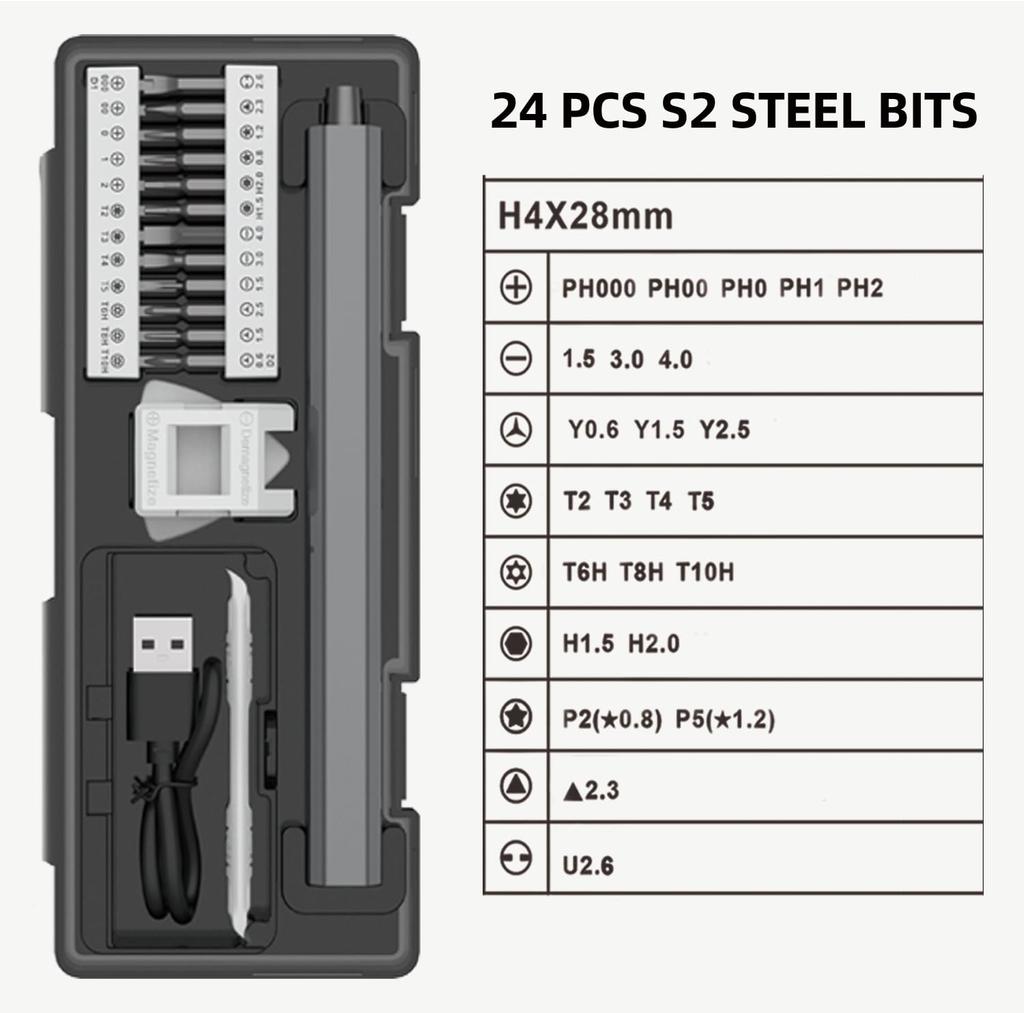 Galacok 30 in 1 Electric Screwdriver Set Precision Power Tool 2 Torque Settings with Magnetic Bit for Phone Watch Camera Glasses