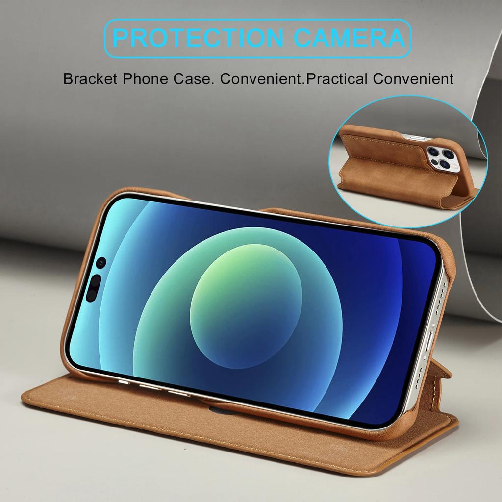 Leather Flip Wallet Phone Cover for IPhone 17 16 Pro Max Air 14 15 13 12 Mini 11 Pro XS Max XR 8 7 Plus SE Card Slots Book Bag