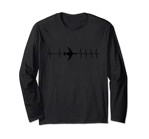 E-3 Sentry AWACS ECG Heartbeat Airplane Long-Sleeve T-Shirt