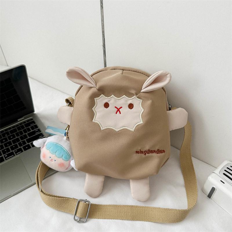 Sheep Cartoon Canvas Crossbody Bag For Teens Soft Material Daily Outfit Shoulder