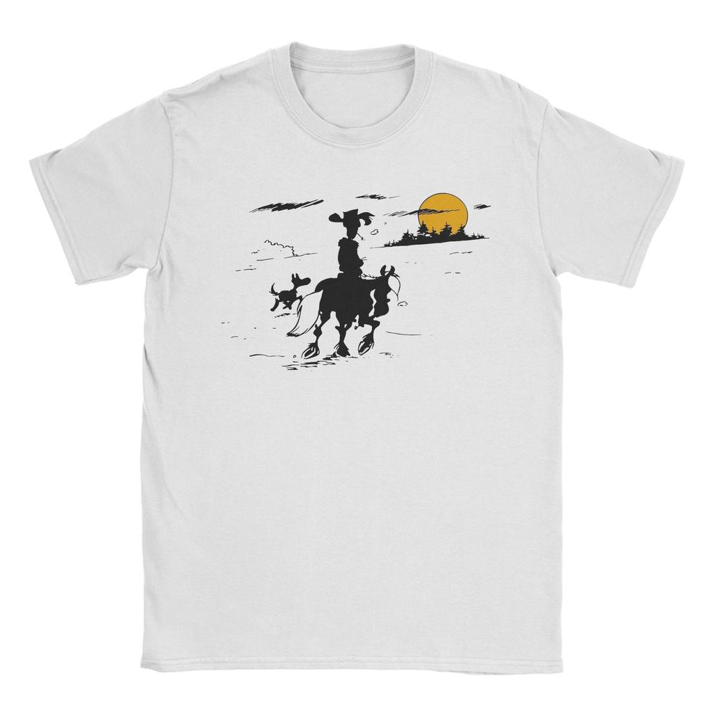 Lucky Luke Jolly Jumper und Rantanplan T-Shirts Herren Reine Baumwolle Vintage T-Shirt Rundhals Kurzarm Oberteile Geschenkidee