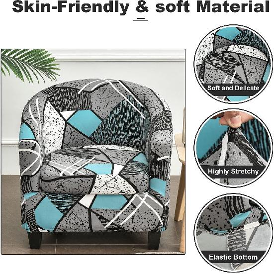ele ELEOPTION Stretch Club Chair Slipcover 2-Piece Tub Chair Cover Non Slip Furniture Protector with Elastic Bottom Super Soft Couch Cover for Hotel