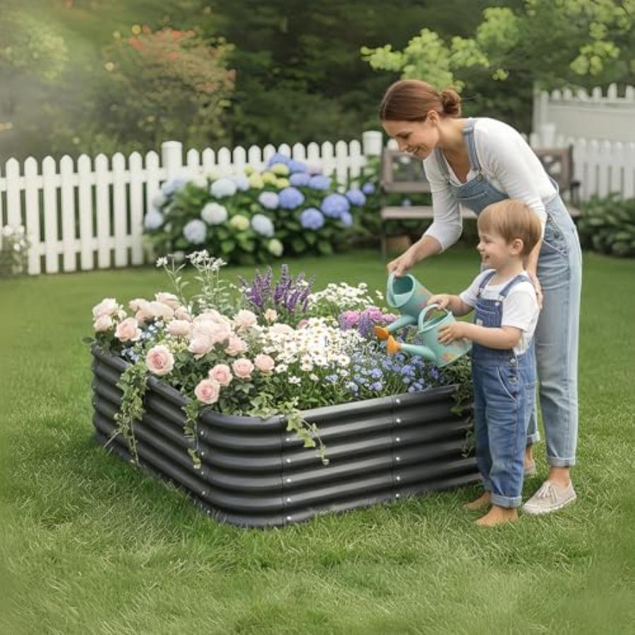 2-Pack 4x1.5ft Galvanized Raised Garden Bed Outdoor Planter Bed Metal Planter Box for Gardening and Planting Dark Grey