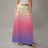 Damen Lässig Freizeit Faltbar Farbverlauf Druck Hohe Taille Mit Tasche Drapierter Entspannter Langer Maxi Rock