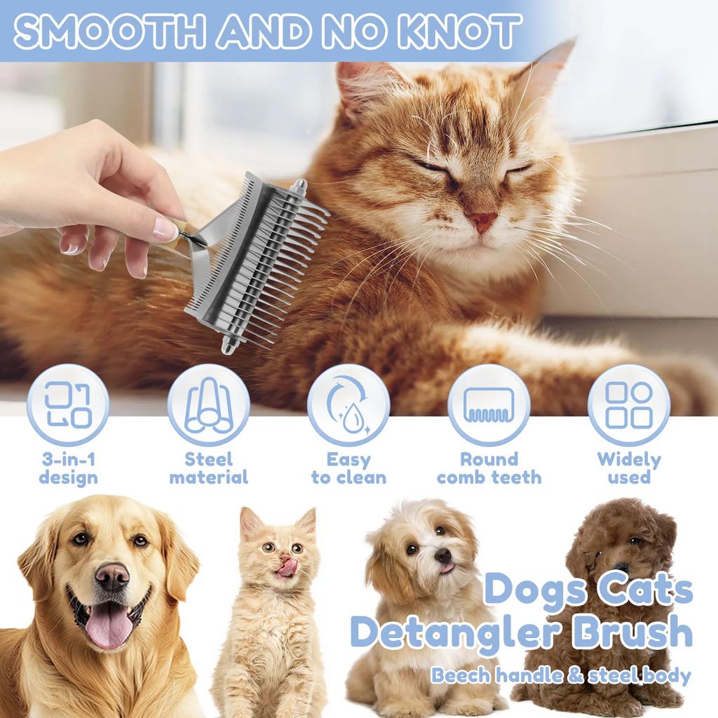 3 in 1 Pet Detangler Brush Efficient Dogs Cats Deshedding Brush Multifunction Pet Grooming Shedding Tool Undercoat Shedding Rake