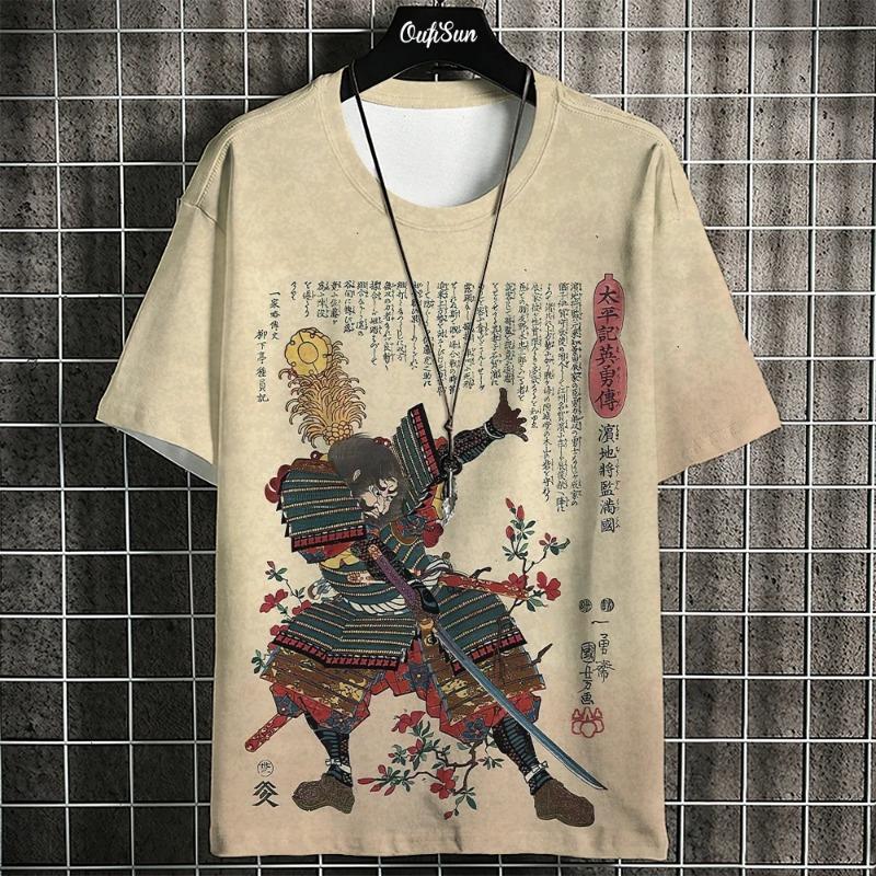 Summer Men's T-Shirt Japanese Samurai Print Casual O-Neck Short Sleeve 3d T-Shirts Street Cool Tops Oversized Male Clothing