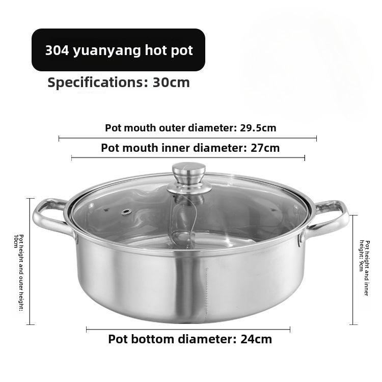 New 304 stainless steel clear soup pot Double-flavor hot pot induction cooker pot Erwei hot pot pot large capacity household pot