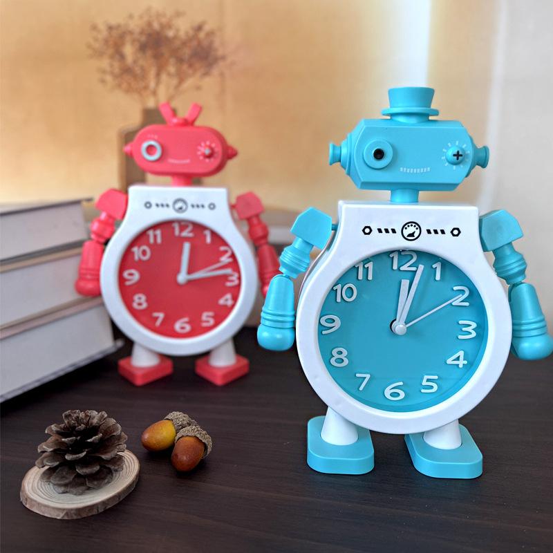 Robot Alarm Clock Cute Desk Table Clock Non-Ticking Wake-up Clock for Children