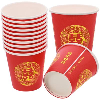 100 Pcs Red Double Happiness Glass Banquet Cups Thicken Paper Beverage Espresso