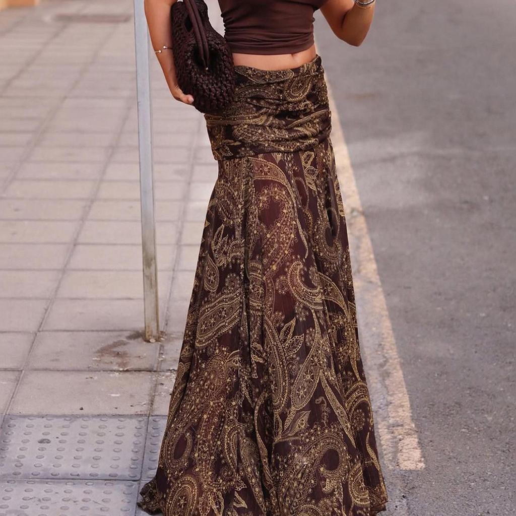 Retro Paisley Print Bodycon Midi Skirt - European & American Style, Versatile, Comfortable, Sexy