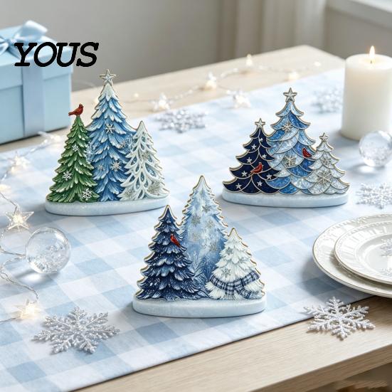 Farmhouse Style Festive Accents 3PCS Wooden Christmas Tree Ornaments, Stable Base Seasonal Figurines, Elegant Winter Atmosphere Decor Plentiful Layers