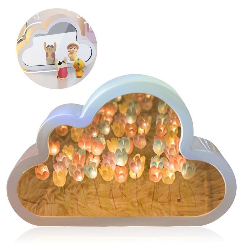 Noční světlo ve tvaru mraku, ručně vyráběné DIY tulipán, INS dívčí srdce, noční světlo do obývacího pokoje, malé zrcátko, stolní světelné ozdoby