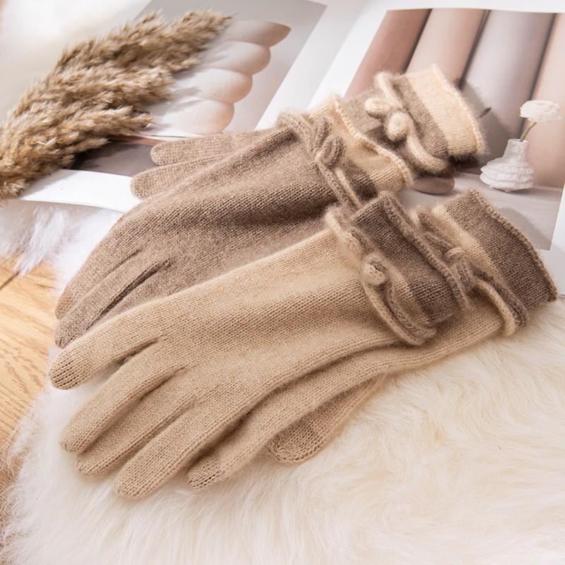 100% Cashmere Winter Gloves Warm Thick Fleece Lined Touchscreen Women Cycling Commuting