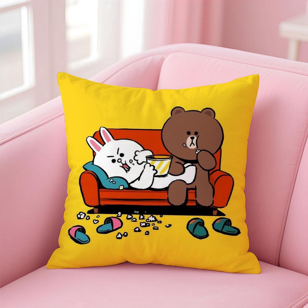 Anime Line Town Brown Bear And Cony Cushion Cover Comfortable Reversible Pillow Cover Ideal For Car Sofa Bedroom & Beyond