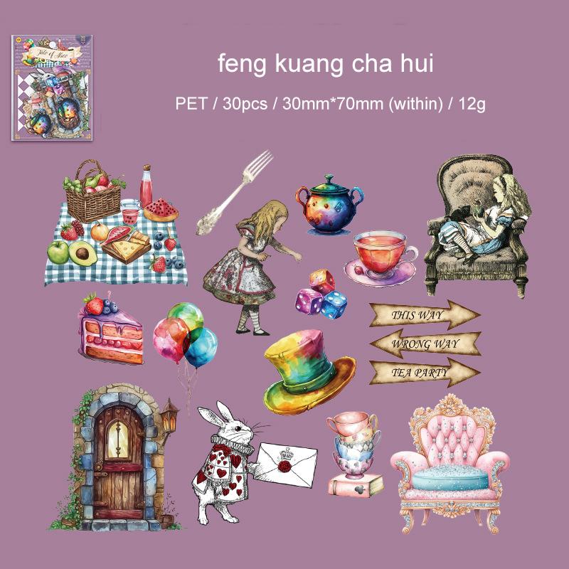 JIANWU Alice Story Series Vintage Fairy Tale Character Flower Landscaping PET Sticker Creative DIY Journal Collage Stationery