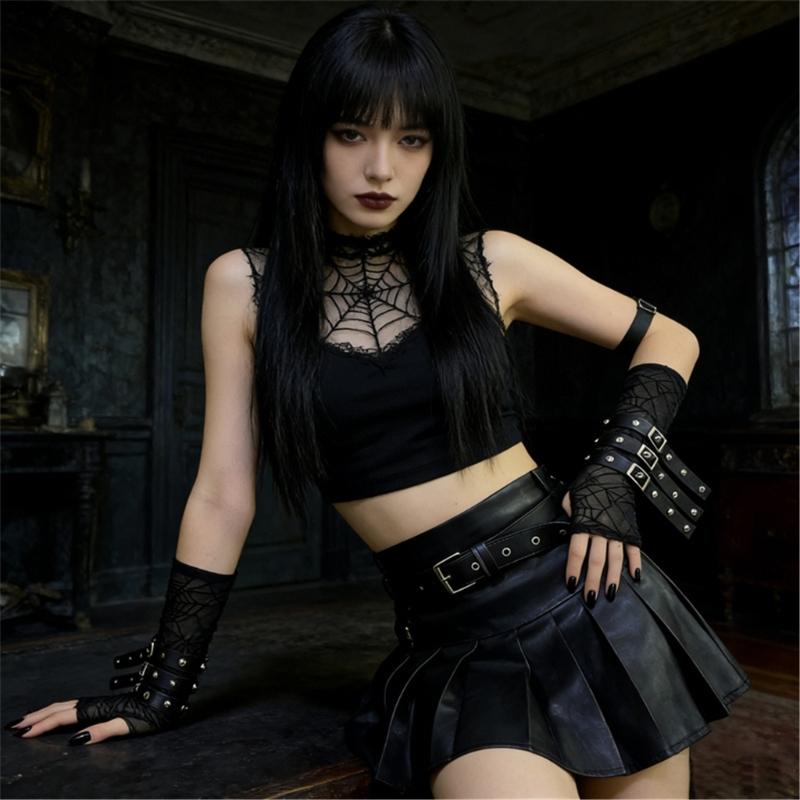 Adjustable Rock Style Lace Arm Protector With Embellished Design For Wrist Support And Stylish Defense