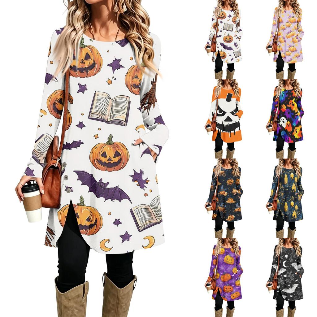 Women's Fashion Casual Printed Long Sleeve Round Neck Dress