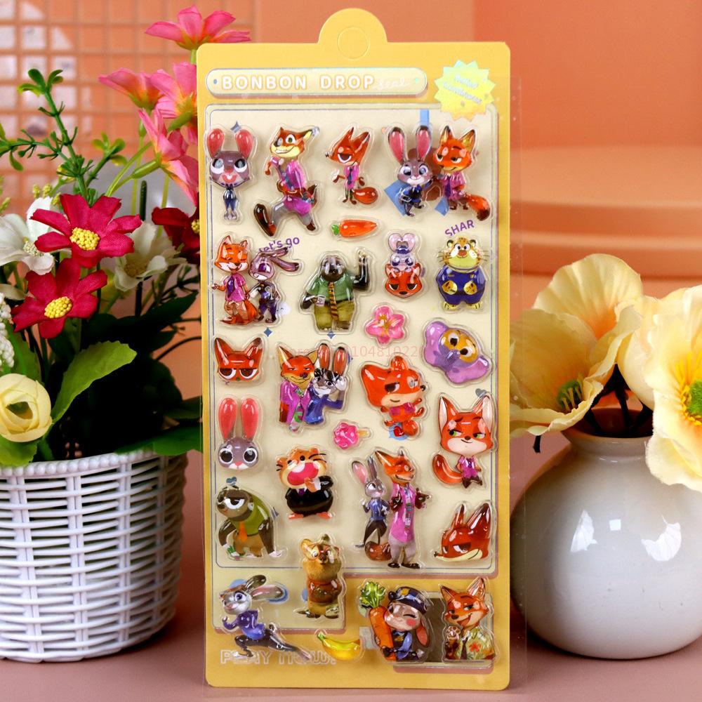 4pcs Zootopia 3d Embossed Crystal Sticker Blind Box Diy Mobile Phone Case Decoration Student Stationery Handbook Sticker Gift