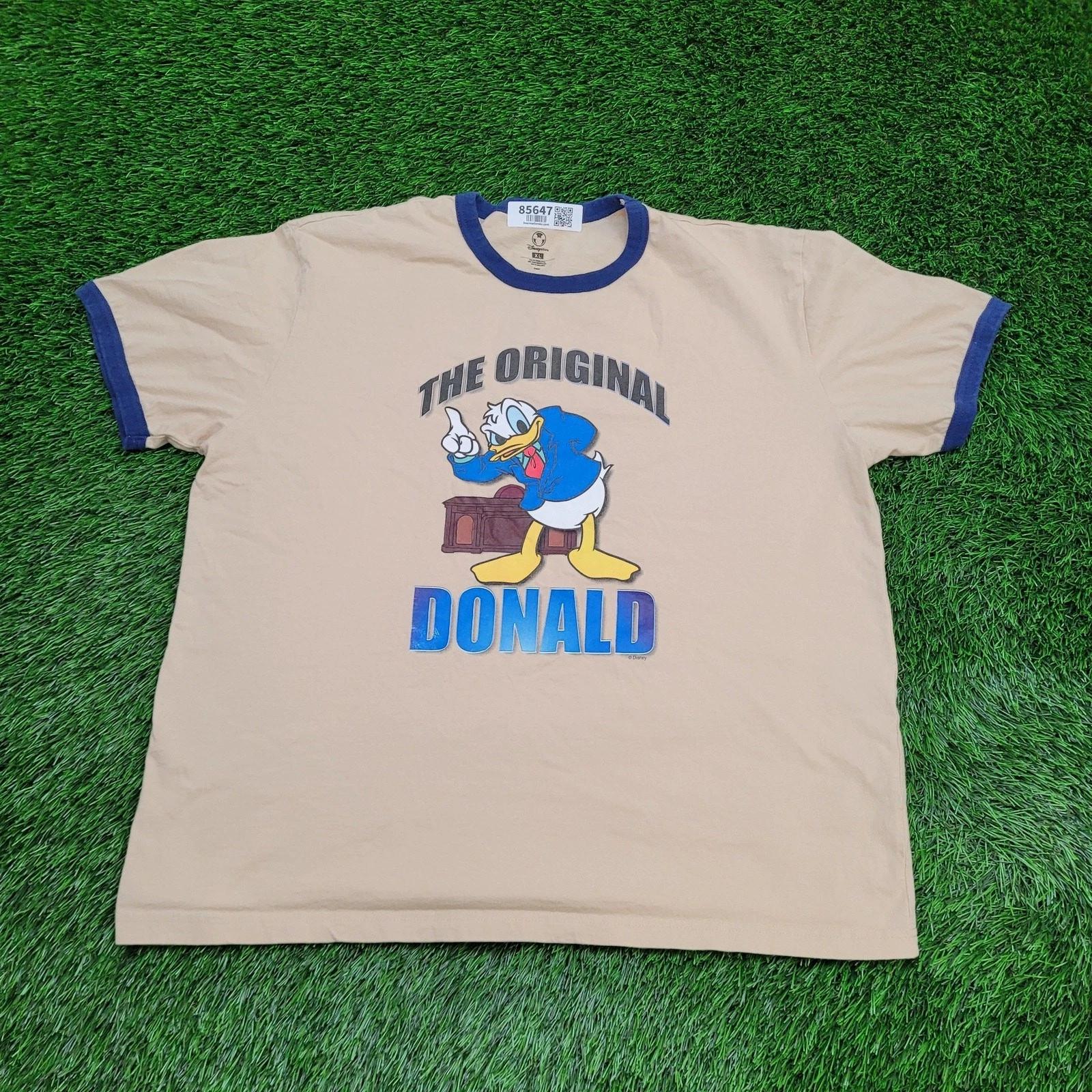 

Disney Donald Duck Ringer Shirt XL 24x27 Beige Blue S