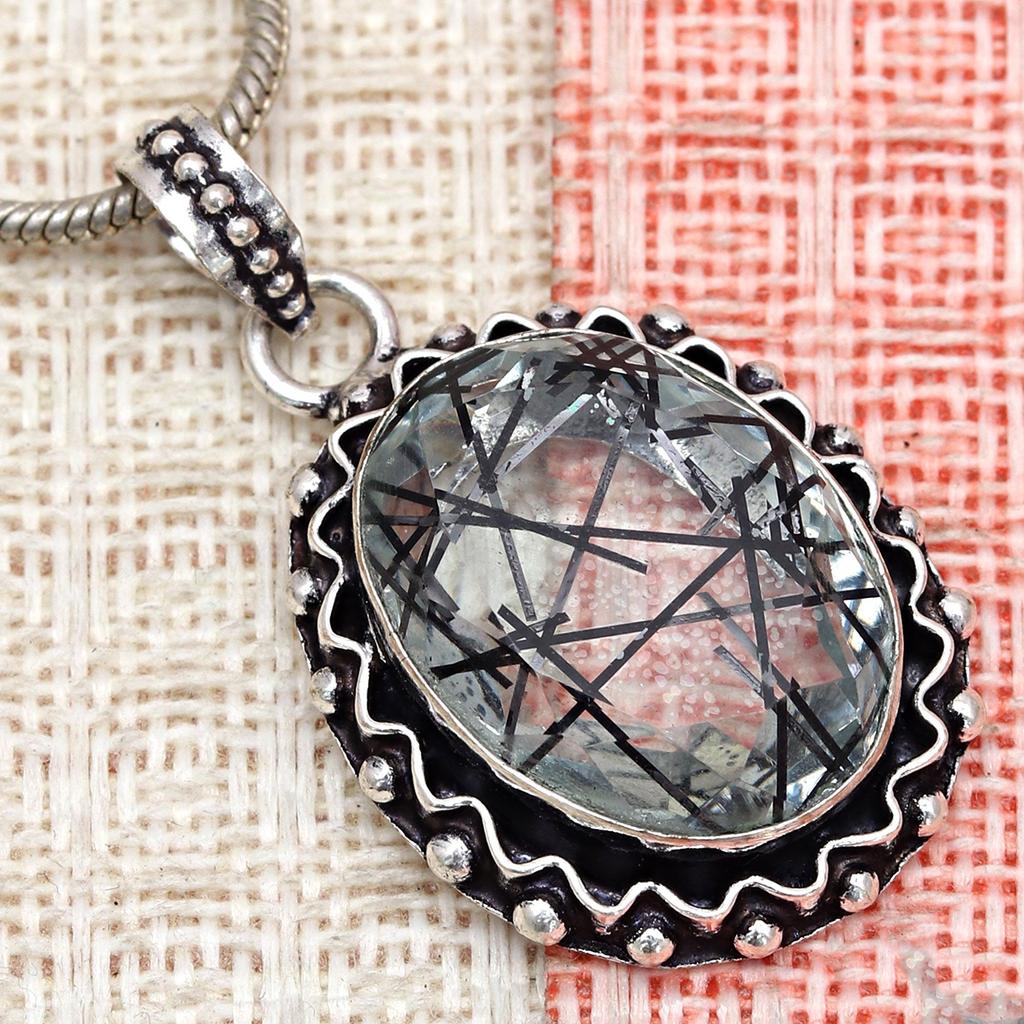 Black Rutile Set  Pendant  Jewelry Earring 18-20'' Gemstone Handmade