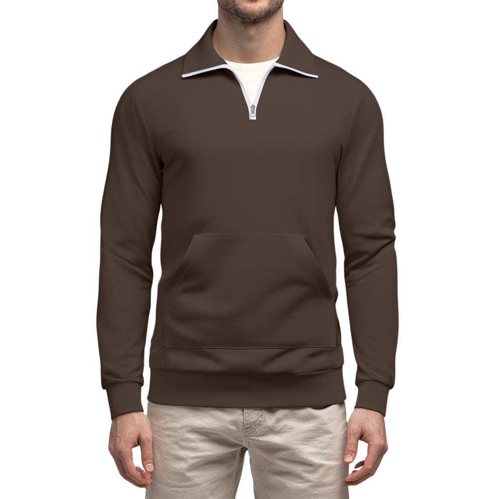 Men's Casual Long-Sleeved Collared Quarter-Zip Sweatshirt